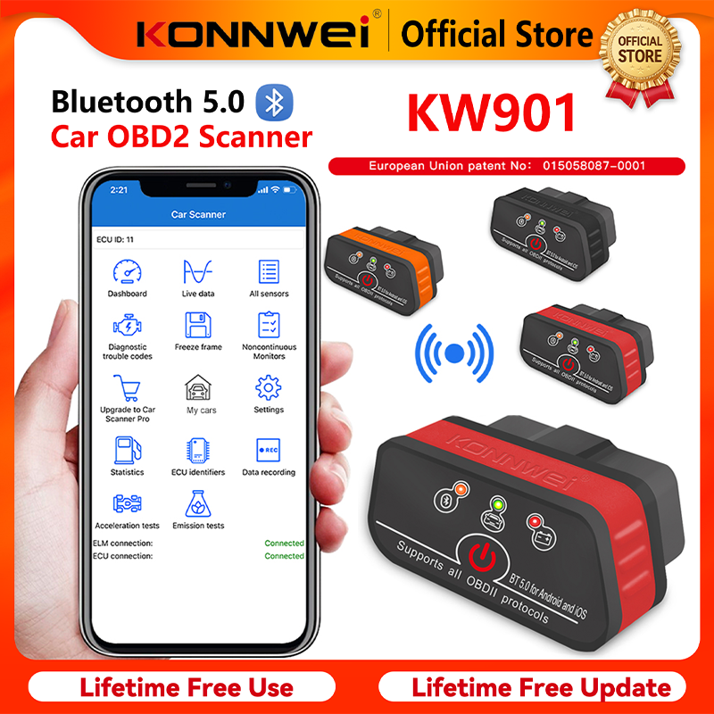 2026 KONNWEI KW901 ELM 327 Obd2 V1.5 Bluetooth 5.0 Car OBD2 Scanner Android/IOS Car Diagnostic Tool Code Reader pk Vgate ICAR2