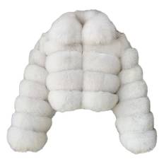 Vit päls dam fluffig fuskpäls kappa cropped jacka zip up vinter varma fuzzy jackor