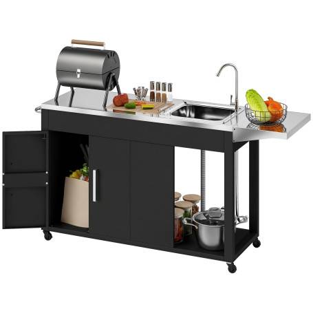 Komplett utomhus diskstation / Grillvagn Svart 162,5 x 47 x 87 cm Rostfritt Stål