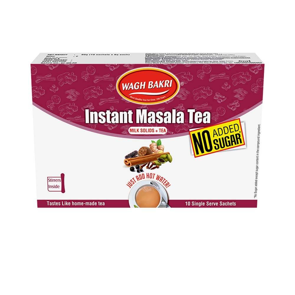 Wagh Bakri Masala Instant Te-mix - Ingen Tillsatt Socker - 10 Påsar, 80 G (Paket om 2), Chai te, 160 gram