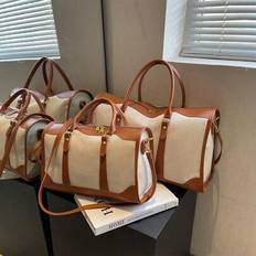 1 st. kanvas, kontrastfärgat lapptäcke, modeväska, unisex resbagage, lämplig för övernattning, pendling, korta resor (liten storlek för pendling, stor - Brun (L,M)