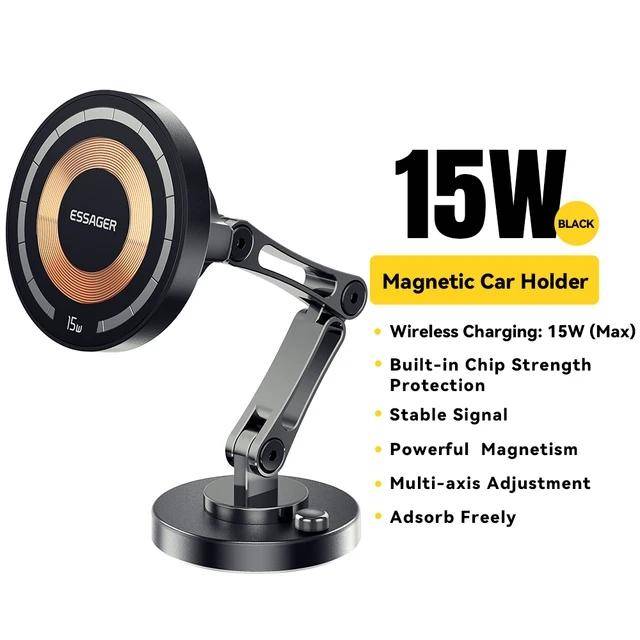 Essager 15W magnetisk trådlös biltelefonhållare Justerbar laddare bil för iPhone 15Pro Max Samsung universell telefonhållare Magnetic+Charging Verson svart