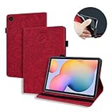 Kompatibel med Samsung Galaxy Tab S6 Lite 10,4 tum 2020 modell SM-P610 (Wi-Fi) SM-P615 (LTE) smal lätt präglad PU-läder flip hållare surfplatta PC-fodral kortplats fodral (Vermelho)