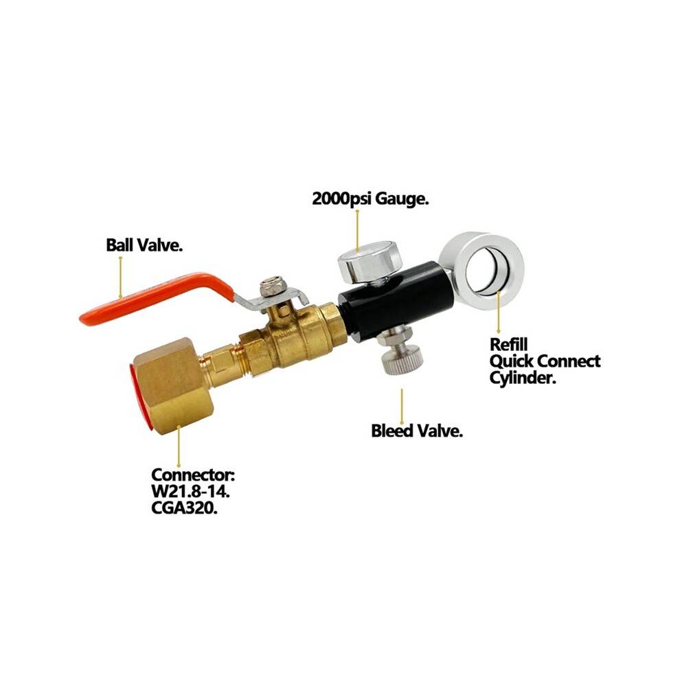 Soda Water CO2 Refill Adapter for Quick Connect Cylinder DUO Art Terra Charging, Valve 2kPsi Gauge C