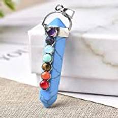 1PC Seven Chakras Pendant Rose Quartz Stone Pendant Amethyst For Men Women Jewelry Colourful Amulet Gifts-Blue Turquoioses