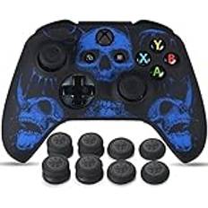 YoRHa Lasersnideri silikonskal för Xbox One S/X-kontroll x 1 (blå) med Pro tumgrepp x 8
