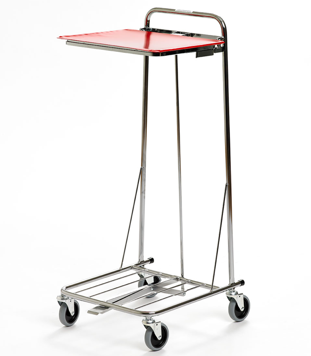 Säckhållare 30 l, 4 hjul, plastlock, pedal