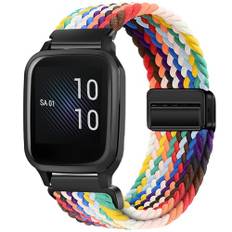 Issinlky Nylonflätat armband för Garmin Venu Sq/Sq Music/Venu Sq 2/Sq 2 Music, 20 mm elastisk armband för Garmin Venu 2 Plus/Vivoactive 3/Vivoactive 5/Garmin Venu/Vivomove HR/Forerunner 55 245 645