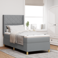 vidaXL Box Feder Seng med Madras Lys Grå 90x200 cm Stof
