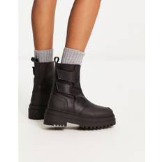 Selected Femme – Svarta grova boots i läder med flikar-Svart/a