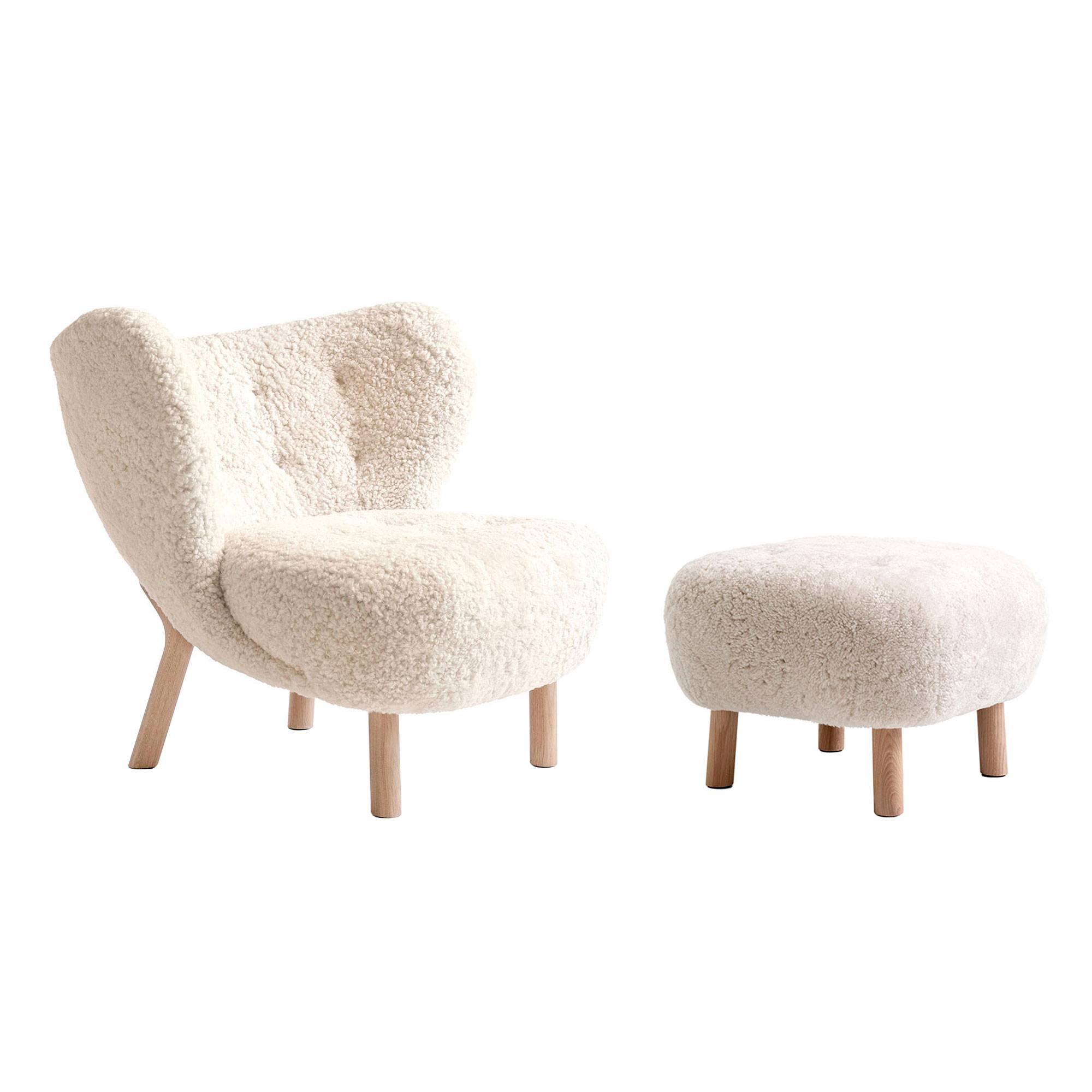 &Tradition Little Petra VB1 Lænestol med ATD1 skammel Sheepskin Moonlight / Eg.