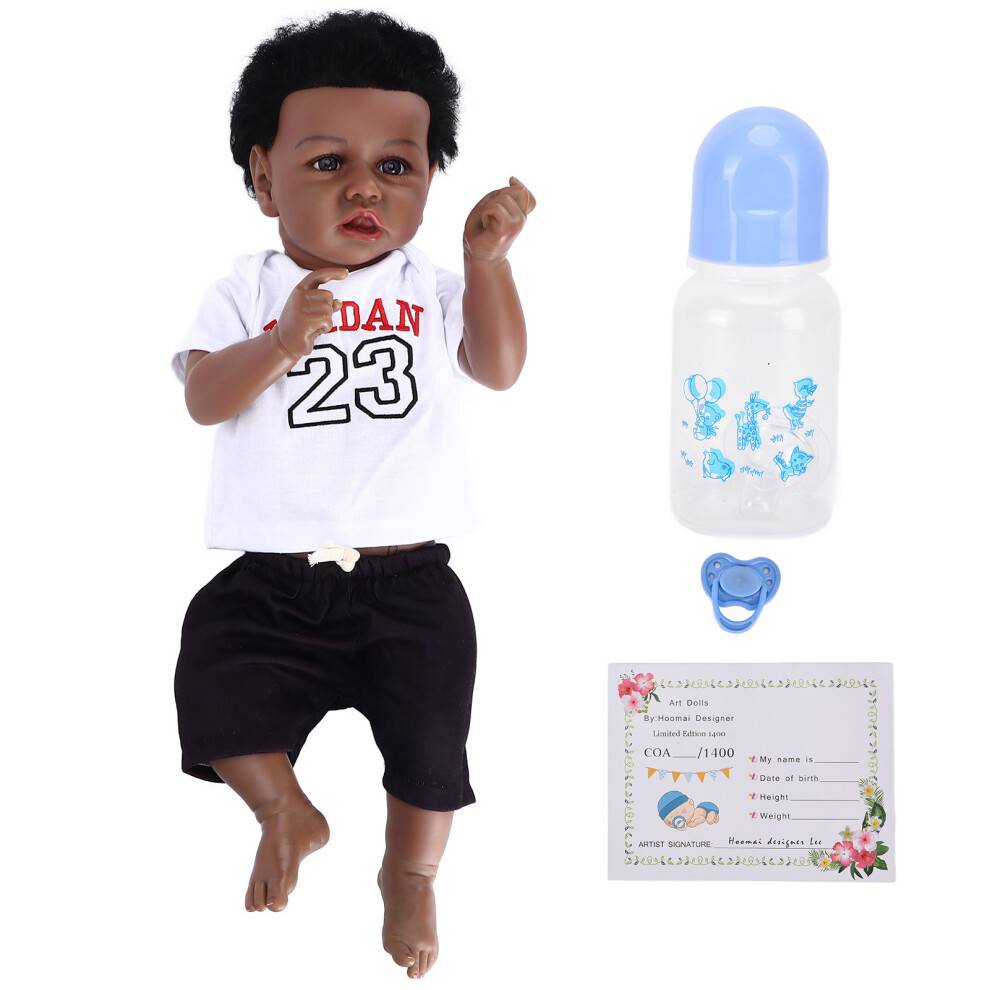 Realistisk genfødt babydukke, livagtig blød krop, afroamerikansk sort pigedukke med bevægelige vinylarme, ben og ægte babyfølelse til