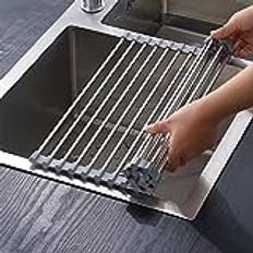 ViWaVee droppställ porslin, vikbar och avtagbar diskställ över diskbänken, droppmatta, droppgaller diskbänk för koppar, frukt, grönsaker, Supe köksorganisatör (grå (43 x 35))