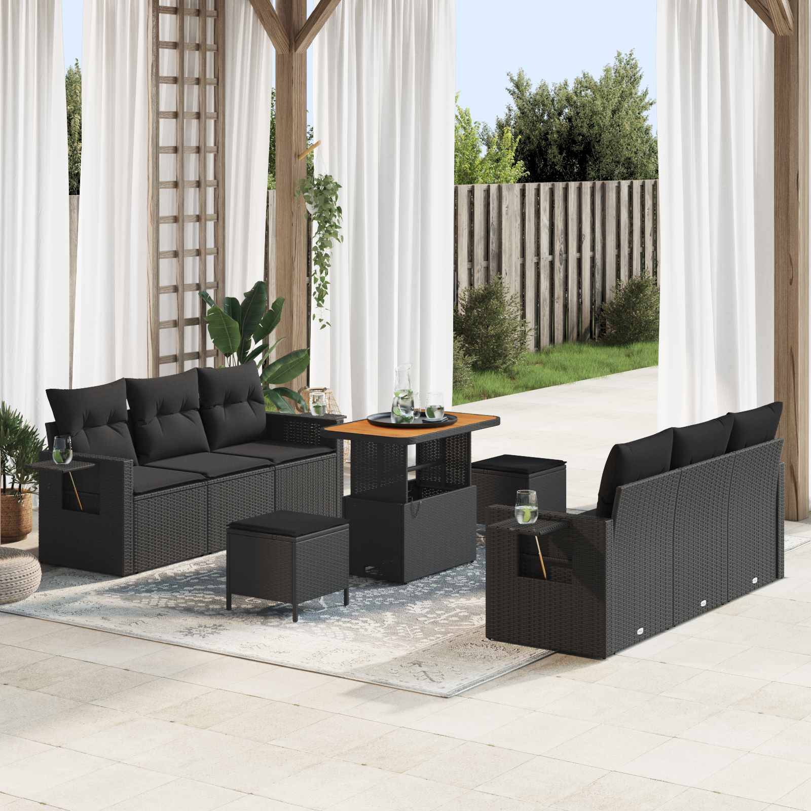 Havesofa Sæt Sort polyrattan