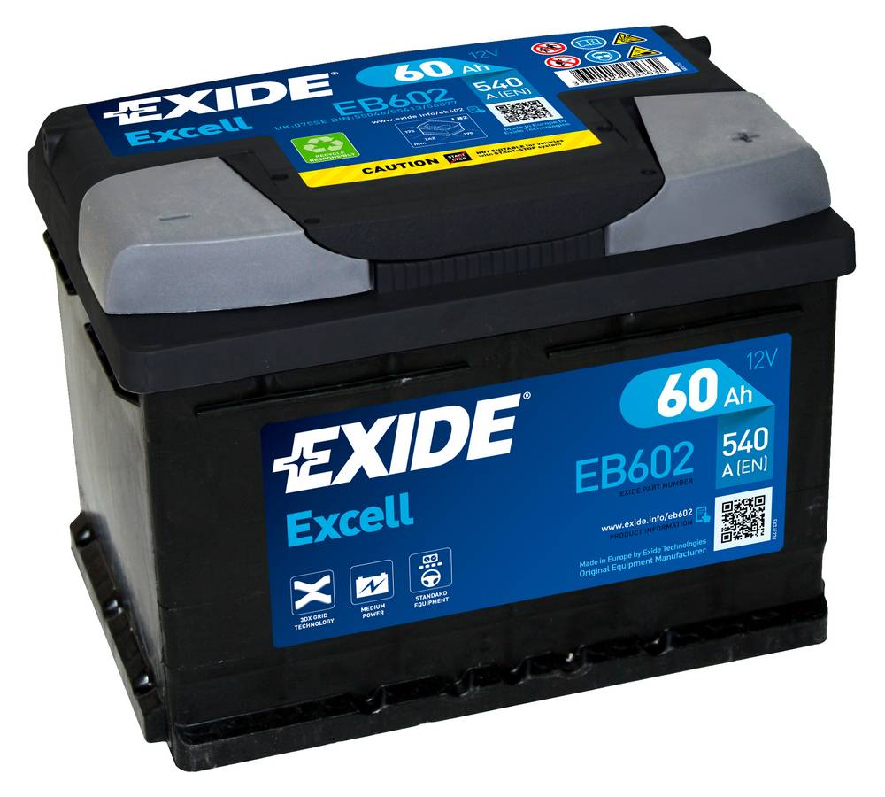 Exide Excell EB602 60 Ah Ford - Renault - Opel - Vw - Nissan - Bmw - Mazda - Suzuki
