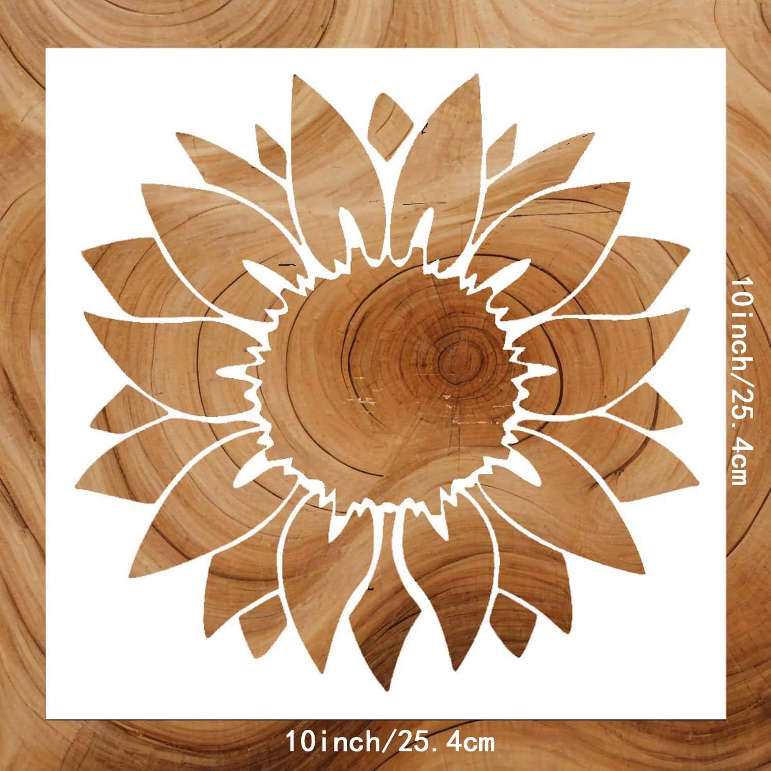 1pc 10 X 10 Inch Sunflower Pattern Stencil - Reusable Sunflower Flower Stencil, Suitable For Painting, Airbrushing, And Spray Painting On Surfaces Such As Glass, Walls, Stones, Canvas, And Glassware