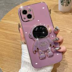 6D Elektroplet Astronaut Skjult Stativ Etui til iPhone Kvinder Astronaut Foldbart Stativ iPhone Etui med Kamera Beskytter Blød TPU Stødsikker Bumper Purple iPhone X