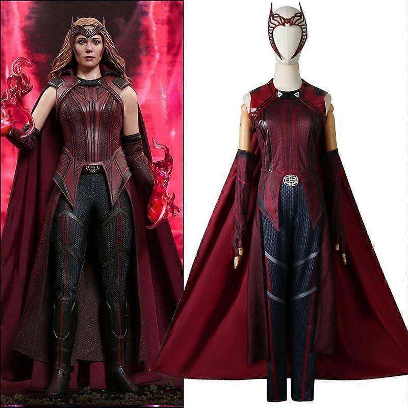 Scarlet Witch Cosplay Kostym Komplett Set WandaVision Halloween Cosplay Satin Rollspelsklänning cm röd