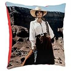 Fabulous Röd plysch kuddfodral - cowboy western revolver dam original vintage film foto - 40 x 40 cm touch plysch