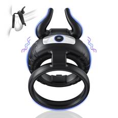 Paloqueth Dual Vibrating Soft Silicone Cock Ring with 10 Powerful Vibrations Black