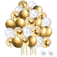 Flow.month 60 Stück Luftballons, Gold Weiß Konfetti Metallic Latex Helium Ballons für Hochzeit Mädchen Kinder Geburtstag Party Dekoration (Golden)