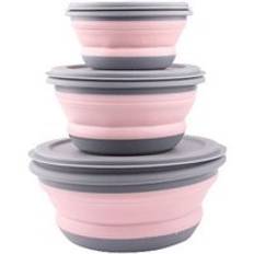 3 st fällbar skål utomhus camping serviser uppsättning fällbar lunchbox bärbar salladsskål - Brun
