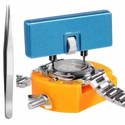 Batteribytekit för klockor med boettöppnare i rostfritt stål, precisionspincett och ställ – manuellt, utan batteri, perfekt för DIY-klockunderhåll, ve