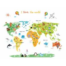 I Love The World wallsticker. Flot verdenskort for b�rn.