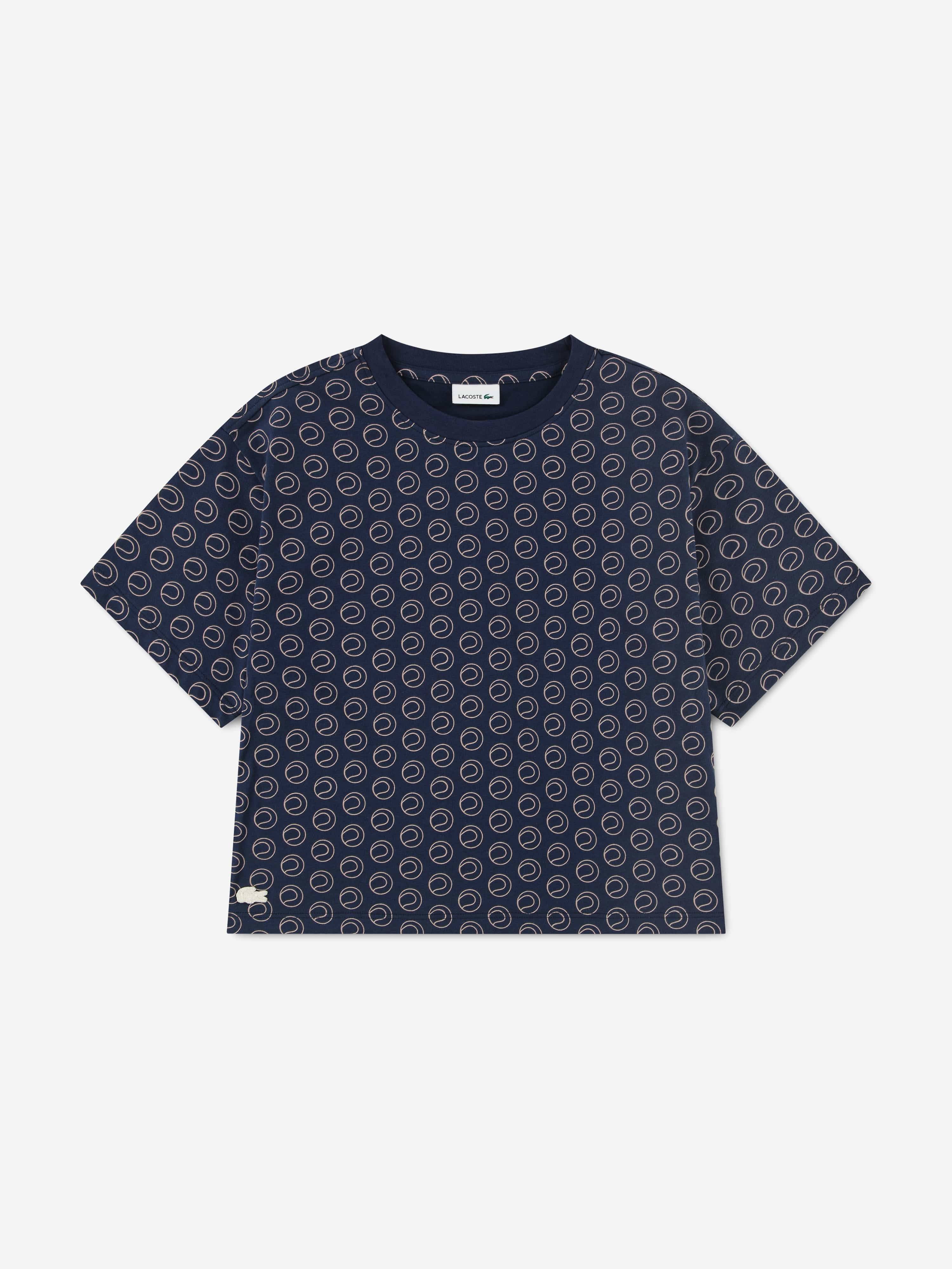 Lacoste Girls Oversized AOP T-Shirt in Navy - Navy / 16 Yrs (16 Yrs)