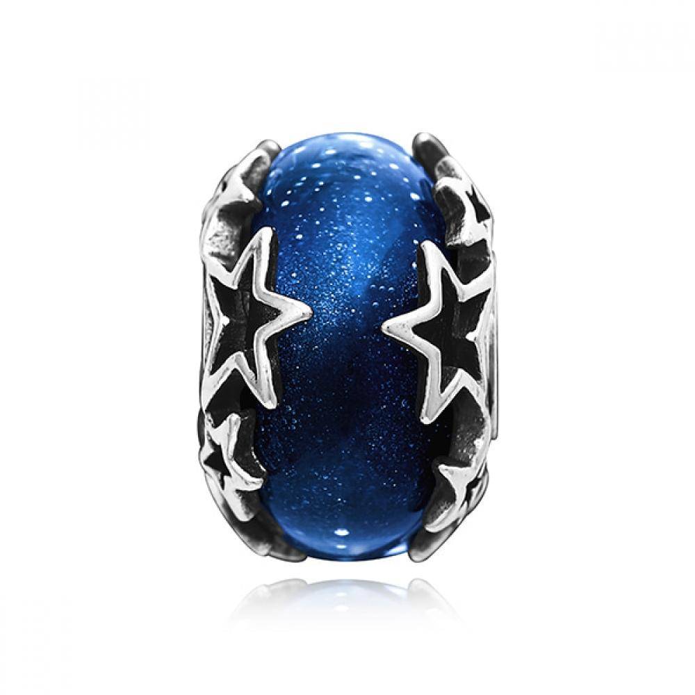Pandora 790015c00 Galaxy Blue Star Murano Silver Charm 790015C00