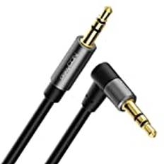 deleyCON 1,5m Jack Ljud Stereo AUX-Kabel 3,5mm Jackkabel Ljudkabel Vinklad Kontakt Metallkontakt Mobiltelefon Smartphone Surfplatta Hörlurar Hi-Fi-Mottagare (Extra Tunn & Flexibel)