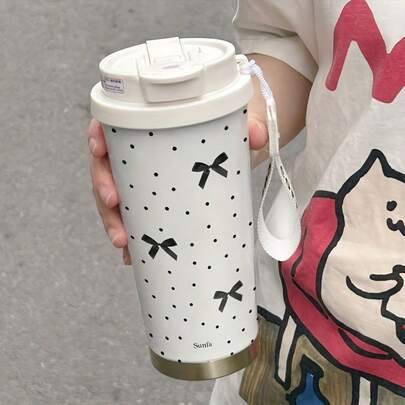 1 st/5 st 500 ml isolerad kaffemugg i rostfritt stål med prickigt bandmönster, söt tjejstil för Alla hjärtans dag, vattenmugg för höst/vinter, födelse - Flerfärgad - Rosett (500ml,5 st 500 ml)