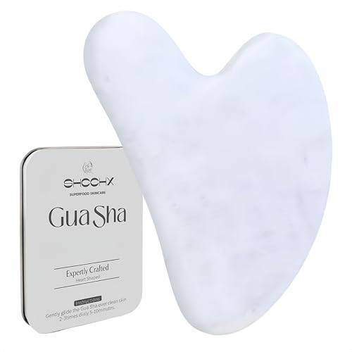 Gua Sha vit kvartssten, Guasha-verktyg Gua Sha ansikte jadesten för hudvård ansikte kropp lindrar muskelspänningar minskar puffiness festliga gåvor (vit)