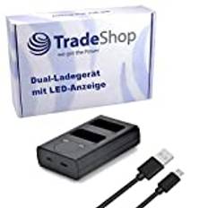 Trade-Shop USB dubbelt batteri dubbel snabbladdare för 2 batterier med LCD ersätter Canon LC-E10 för Canon LP-E10, 5108B002 Canon EOS 1100D 1200D 1300D