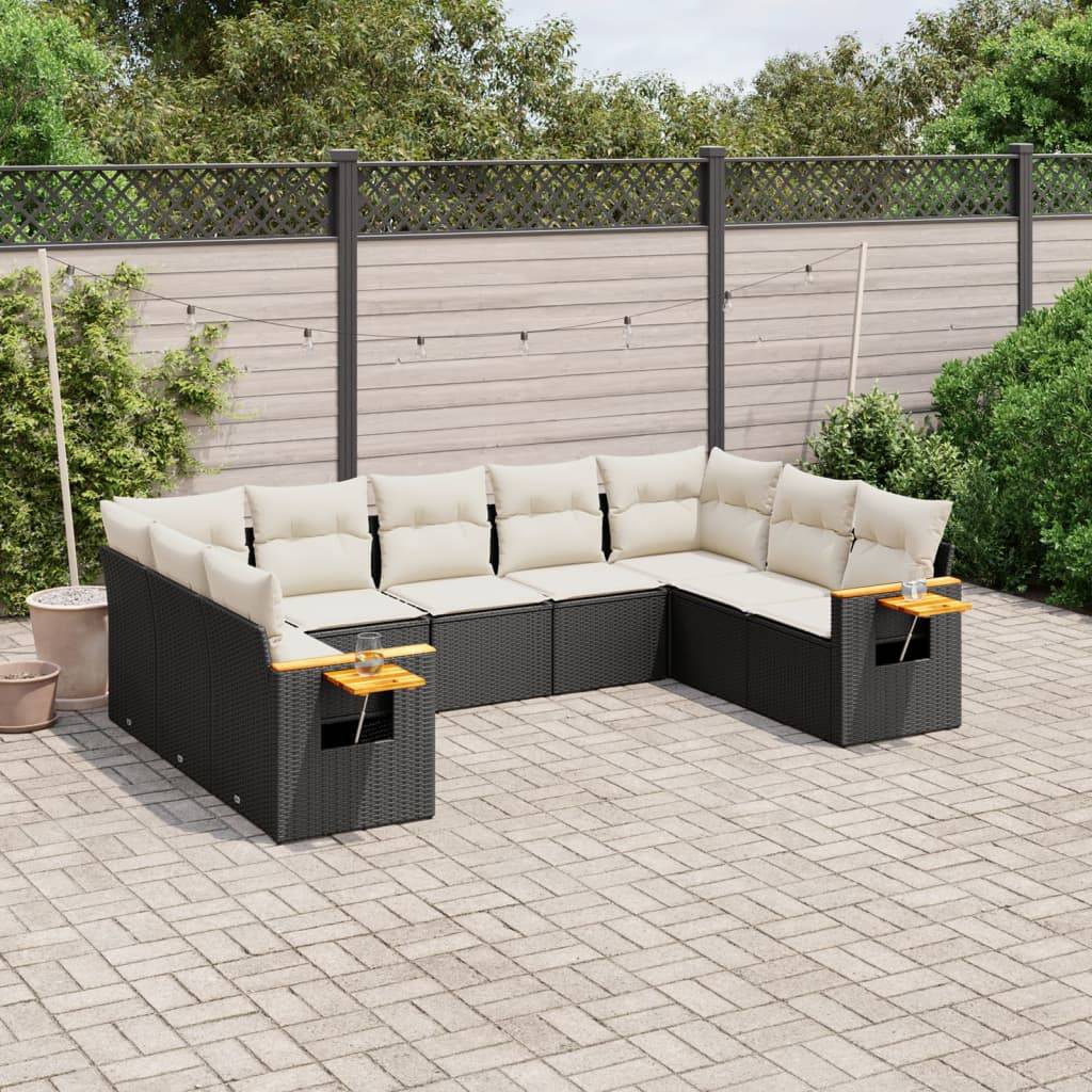 Sofasæt Til Haven 10 Dele Med Hynder Polyrattan - Sort og cremefarvet / Uden bord