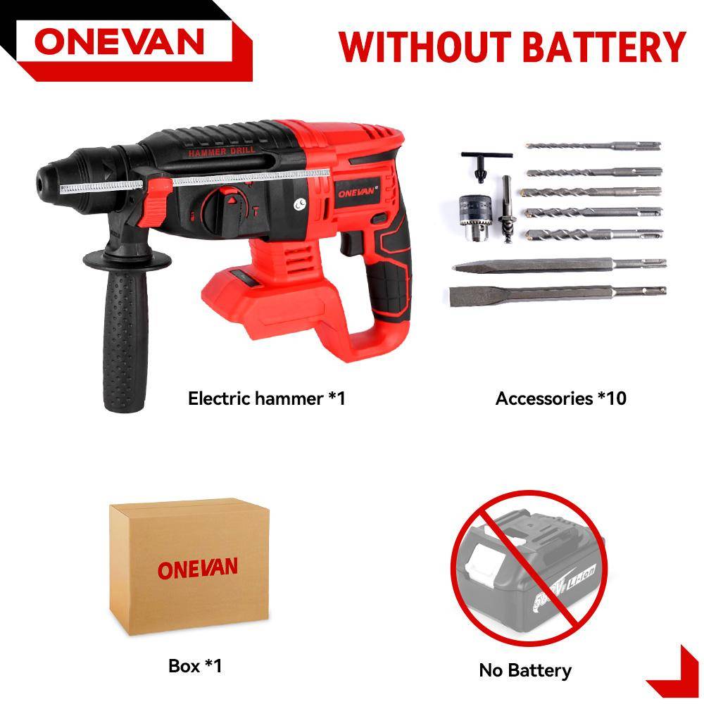 ONEVAN 2000W Borstlös Elektrisk Hammarborr Multifunktionell Roterande Sladdlös Uppladdningsbar Elverktyg För Makita 18V Batteri Without Battery-Set