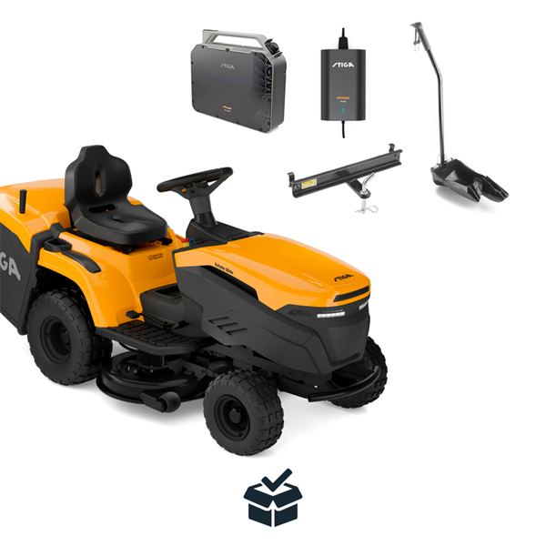 STIGA Estate 598e Havetraktor - 98 cm klippebredde inkl. fri levering, montering og klargøring | Inkl. 1 batteri og 1 lader.