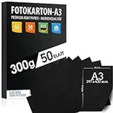 50 ark svart pysselkartong 300 g/m² – premiumpapper djupsvart – DIN A3 – skrivarpapper svart otryckt för fotografi, presentationer, hantverk, fotokartong, kartong – tillverkad i Tyskland