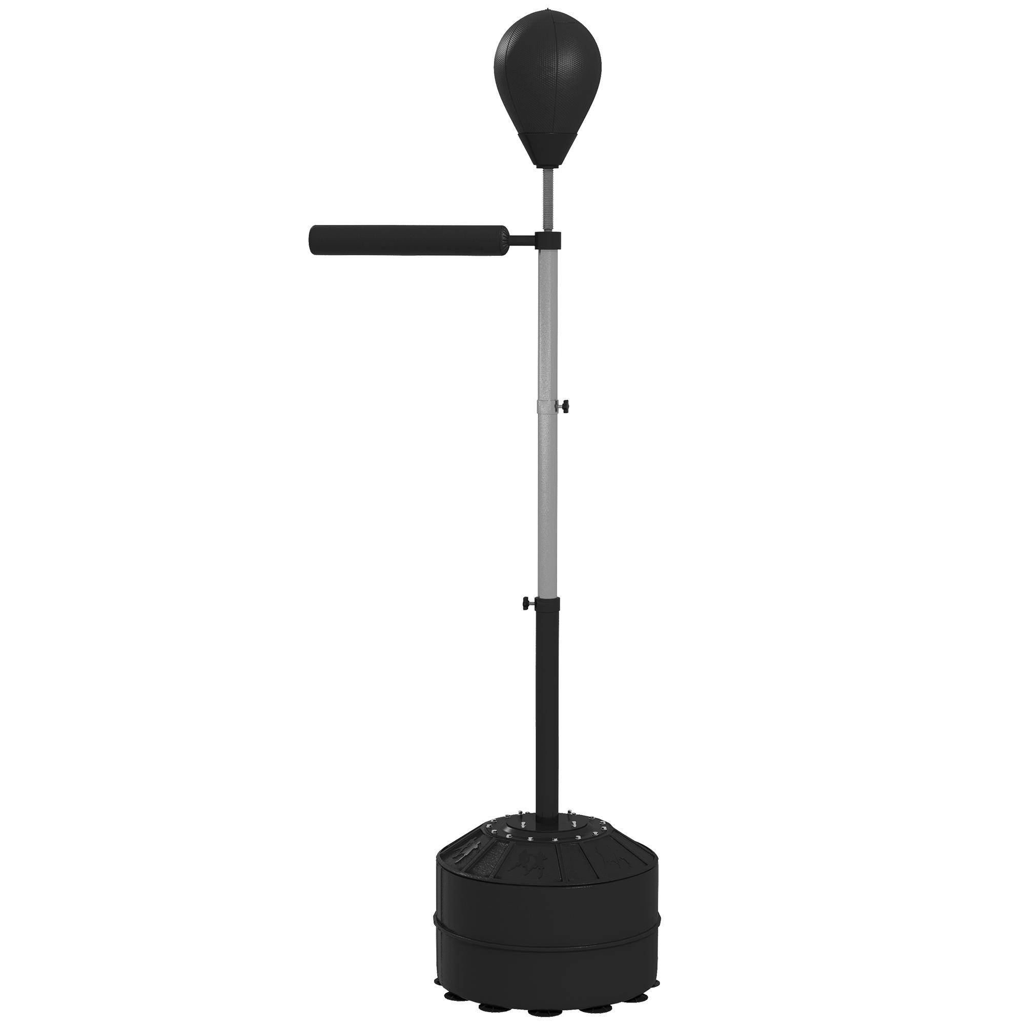 Punching Ball with Reflex Bar, Height-Adjustable 160-205 cm, Fillable Base, incl. Air Pump, Black svart