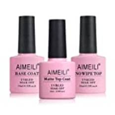 AIMEILI No Wipe Top Coat & Base Coat med Matte Top Coat, Upgraded Formula Gel Nail Polish Set Soak Off UV LED Nail Art Manicure Salon DIY Glossy Shine Finish Beauty Gifts Long-Lasting 10ml