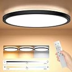24W 2642LM LED Taklampa Platt med Fjärrkontroll och Bakgrundsbelysning, Dimbar 3000–6500K Taklampa LED Rund, Ultratunn Lampa för Sovrum, Kök, Hall, Balkong, Kontor, Badrum, Svart