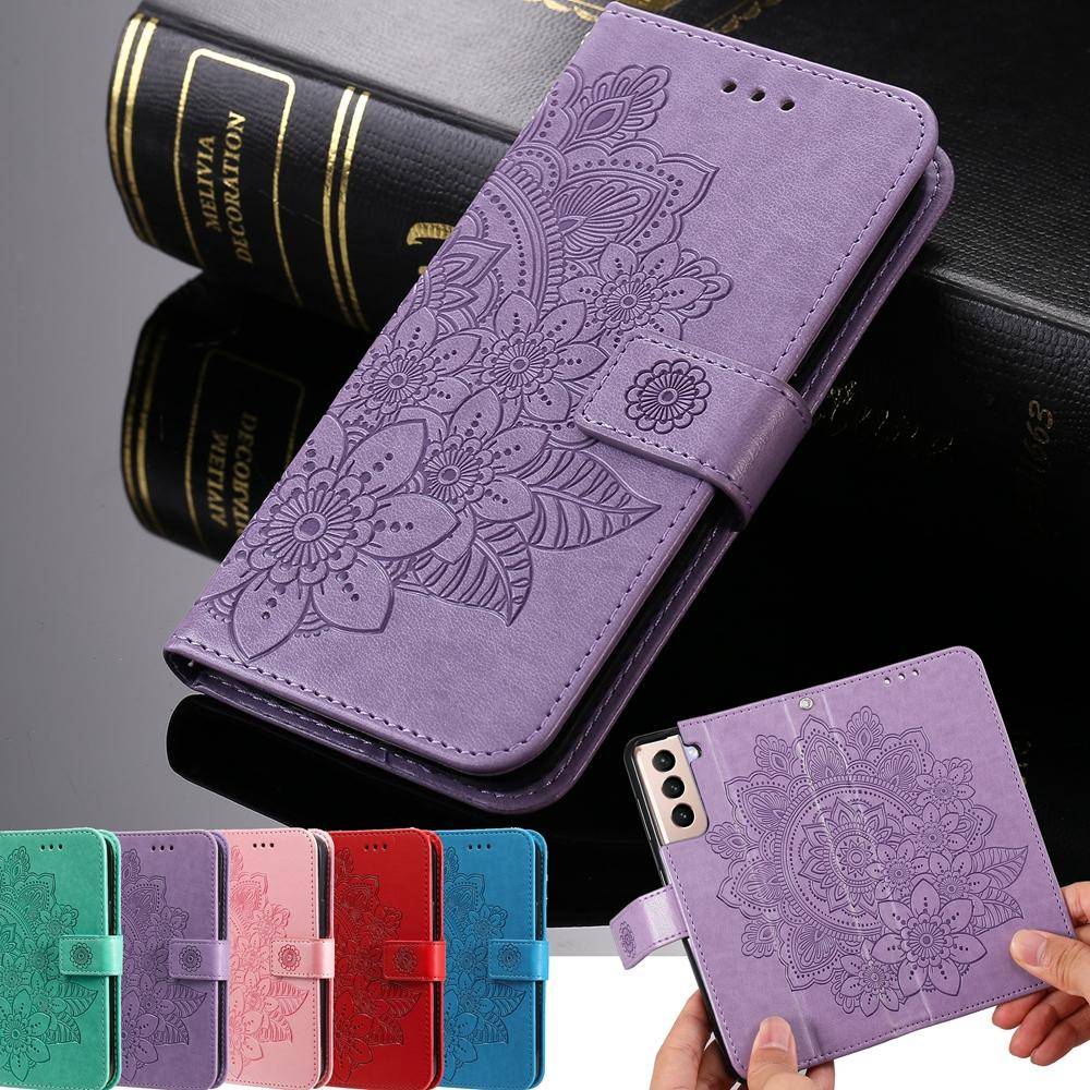 Plånbok Läderfodral På För Samsung Galaxy S22 Ultra S21 Plus S20 Fe 5g S10 Fodral Mode Blomma Blad Flip Telefon Baksida Skydd Funda röd