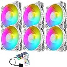 ELLENNE 6X VIT FANS LED ARGB FÄRGLÖD PC FANS 120MM WHITE HUB RGB LED MED SYNC AURA REMO 3 PIN TYST LUFTFLÖDE HÖG FÖR DESKTOP-KYLNING