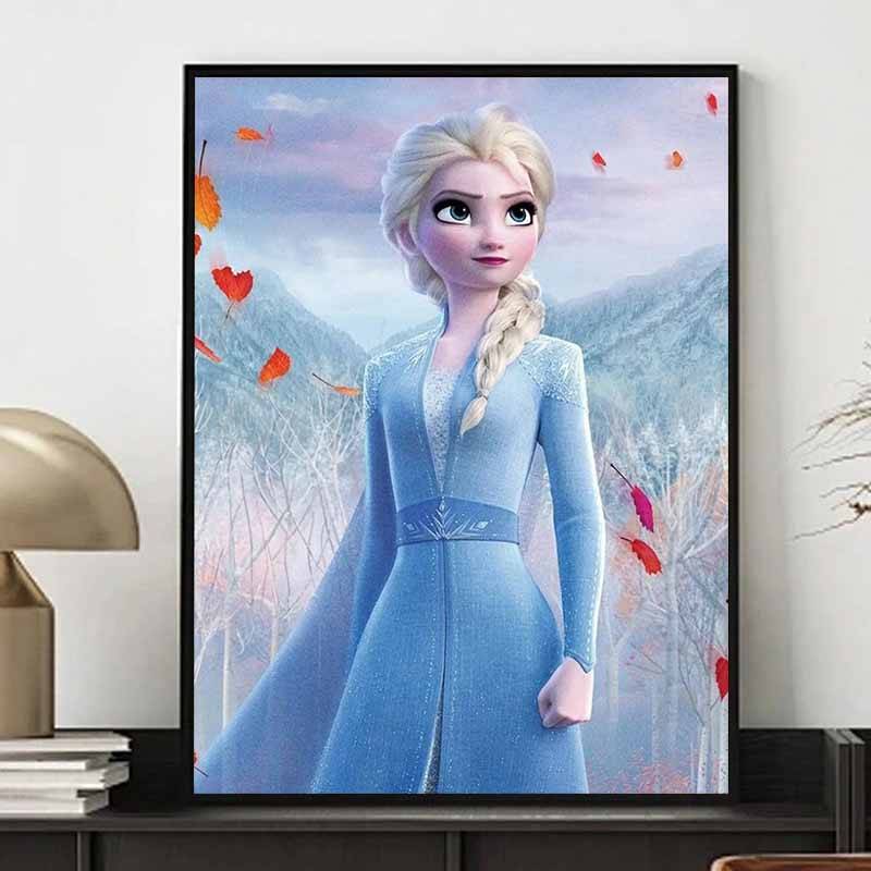 Disney Diamantmålning Frost Elsa Tema Illustration 5D DIY Diamantmålning Broderiset Runda Diamantkonst Mosaik Heminredning