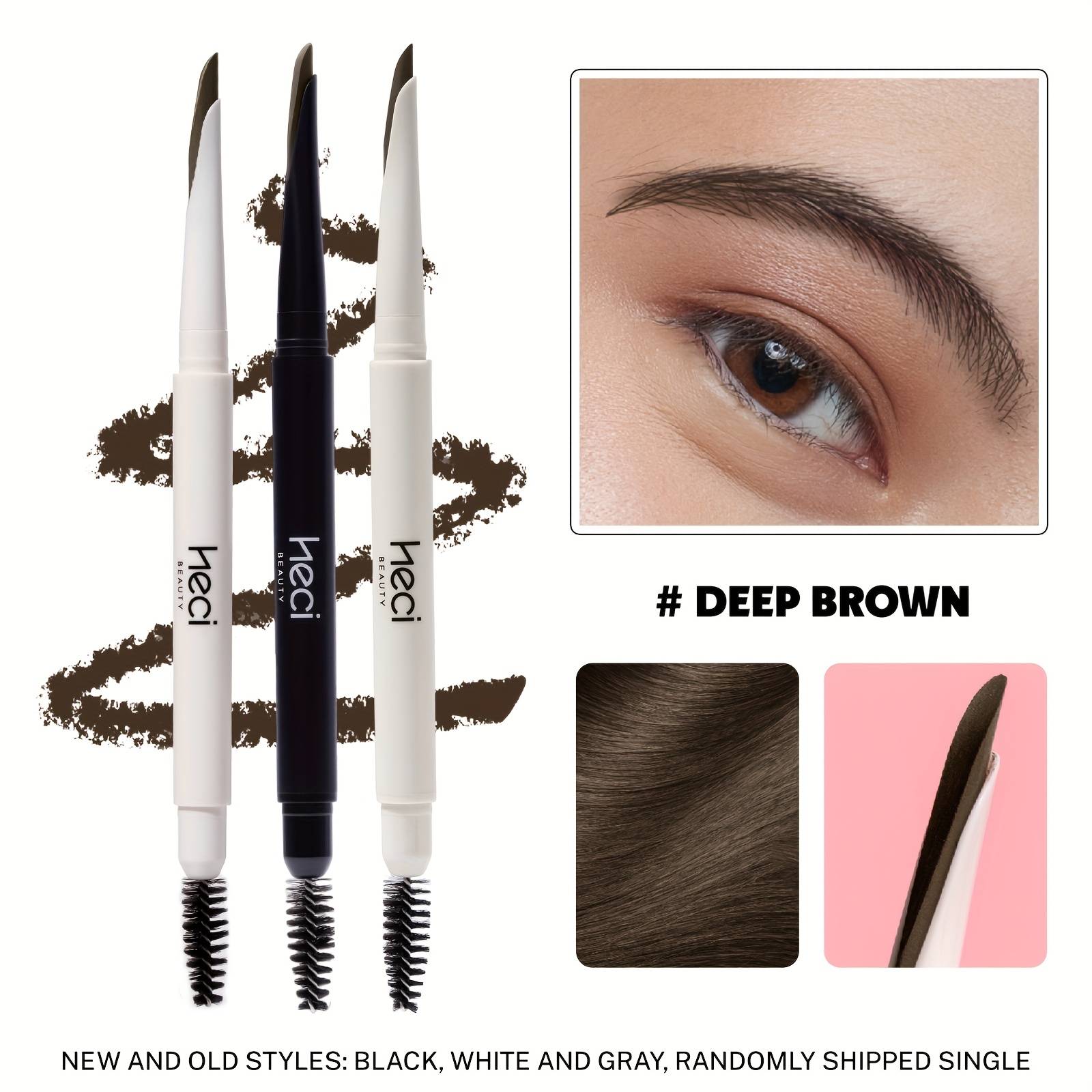 TEMU Waterproof Eyebrow Pencil Sweat-proof Long-lasting Brow Wild Eyebrow Double-ended Eyebrow Pencil Easy To Apply With Eyebrow Brush Makeup Essential For Beginners