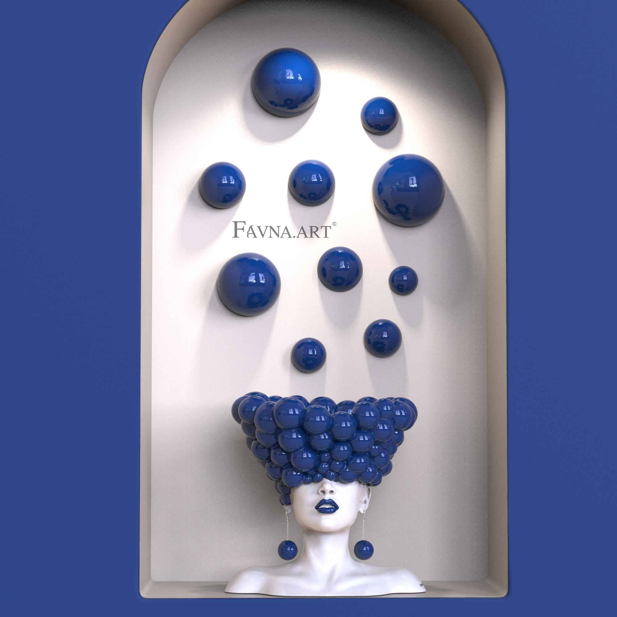 Contemporary sculpture composition “Thoughts” with 10 wall spheres, blue - Classic blue