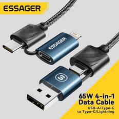 Essager 4 in 1 USB C Lightning-kabel 65W PD snabbladdningskabel för iPhone 14 13 Pro Max iPad HUAWEI Xiaomi Tablets Type C-kabel 0.3m blå