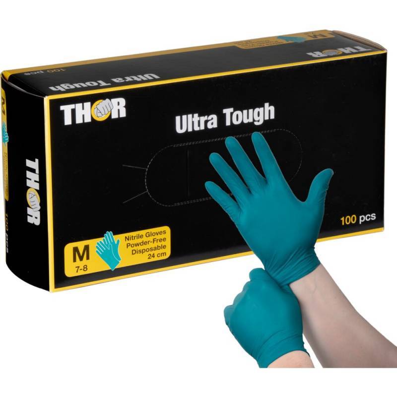 THOR Ultra Tough engangshandske Str. M nitril pudderfri grøn