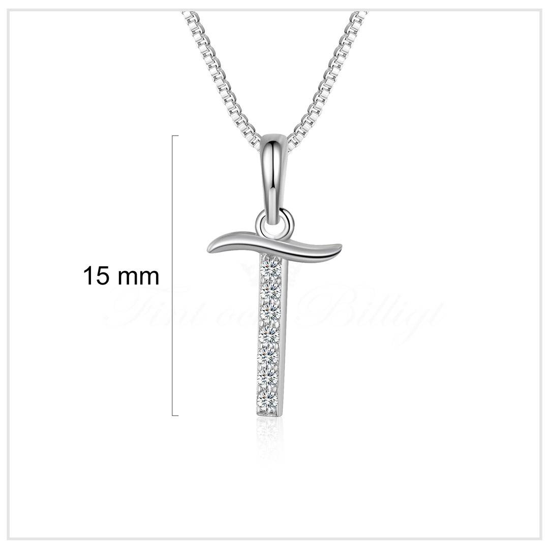 Bokstavshalsband T Silver - 925s Handgjort CZ Stenar