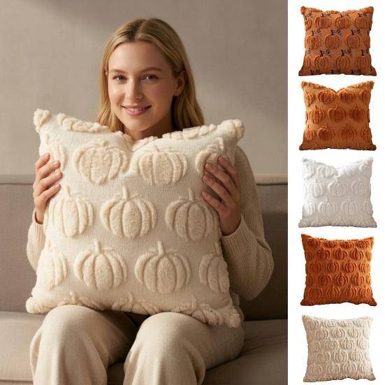 Soft Polyester Cushion Covers Fall Pumpkin Cover, 18x18 Inch Plush Throw Pillow Unique Halloween Party Gifts Farmhouse Case for Sofa Couch Home